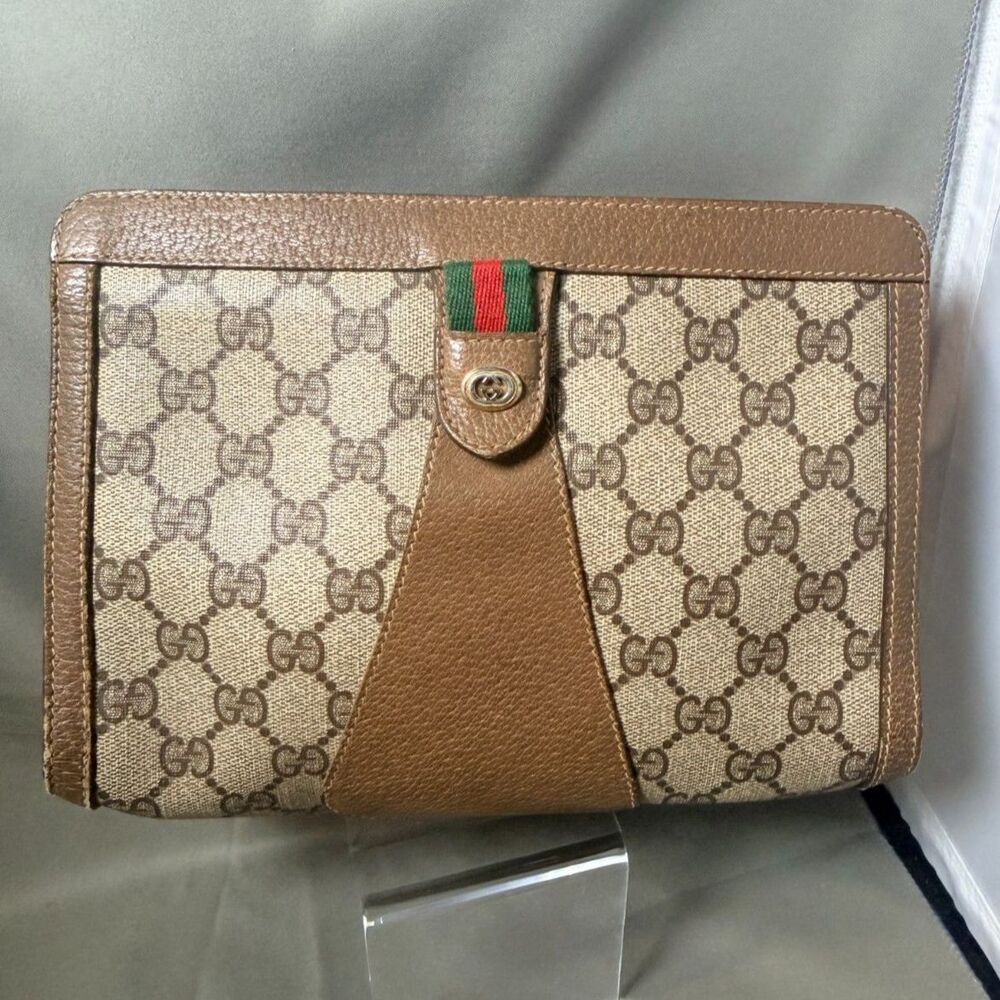 GUC Gucci Accessory Collection Vintage Envelope Clutch Sherry Line Bag